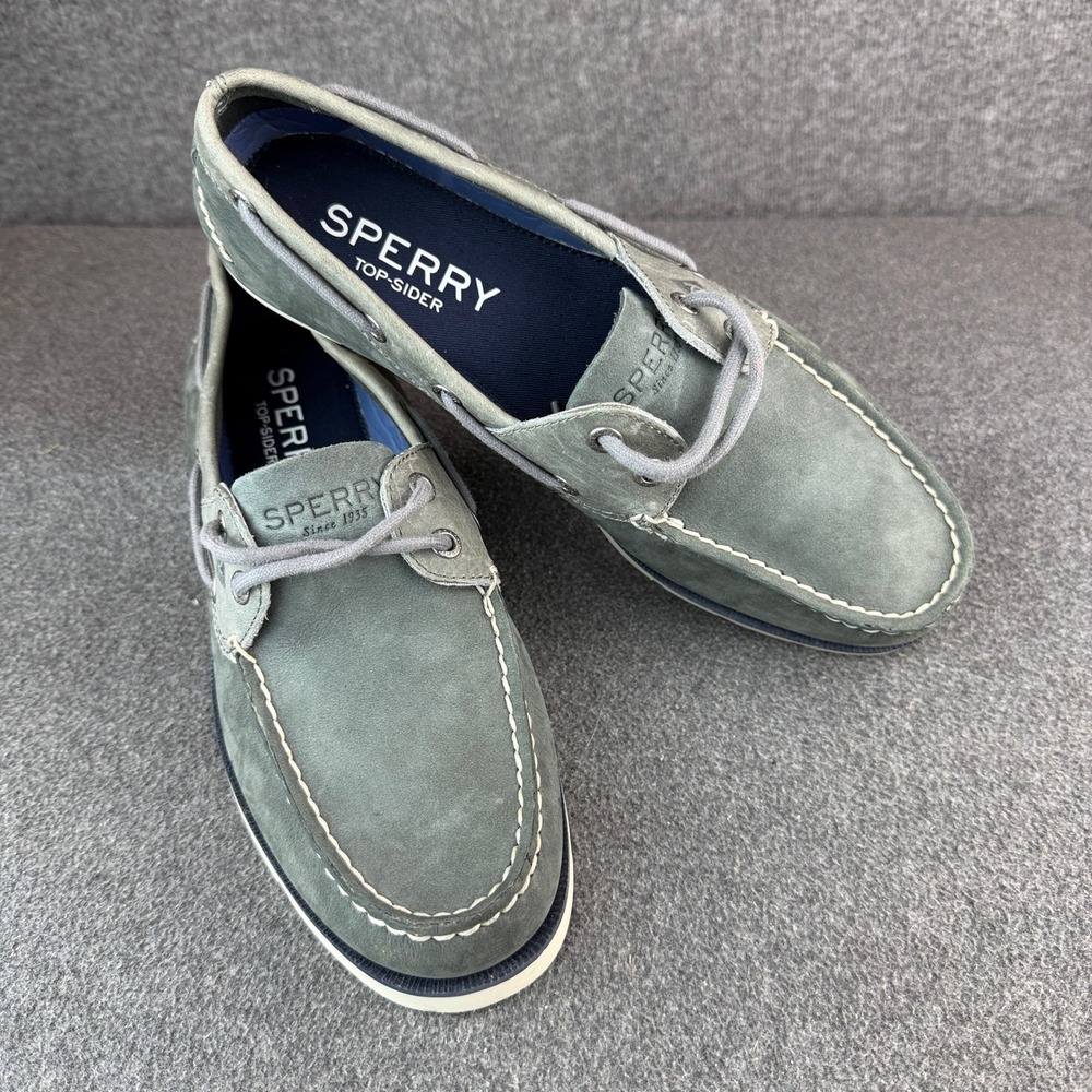 Sperry Top-Sider Mens 8.5 Gray‎ Leather Boat Shoes Round Toe Casual